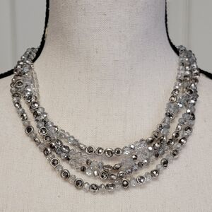White House Black Market Necklace Clear Gray Silver Tone Multi Strand Beaded‎
